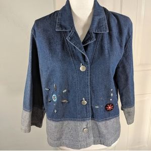 Vintage Two-tone Denim Beaded Southwestern Jacket Women's Large 3/4 Sleeve 191